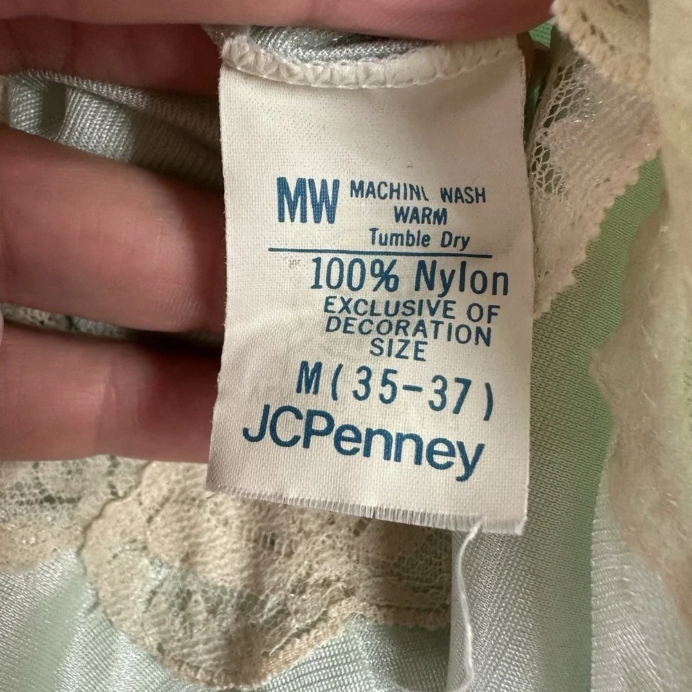 Vintage JCPenny Union mint green maxi lace slip dress Size M Deep V Romantic